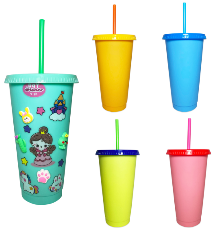 Paca 200 VASO PITILLO COLORES CON PINES Y STIKERS 700ML AL POR MAYOR