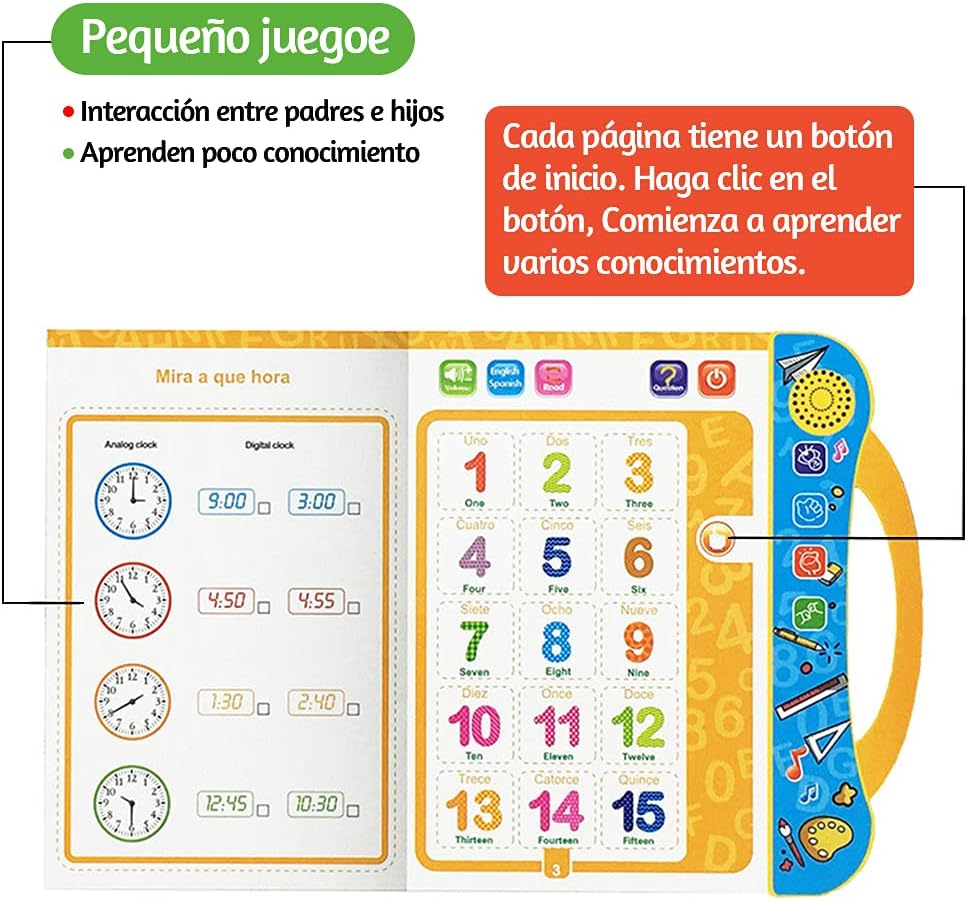 Libro didactico de aprendizaje en español y ingles con sonido al por mayor