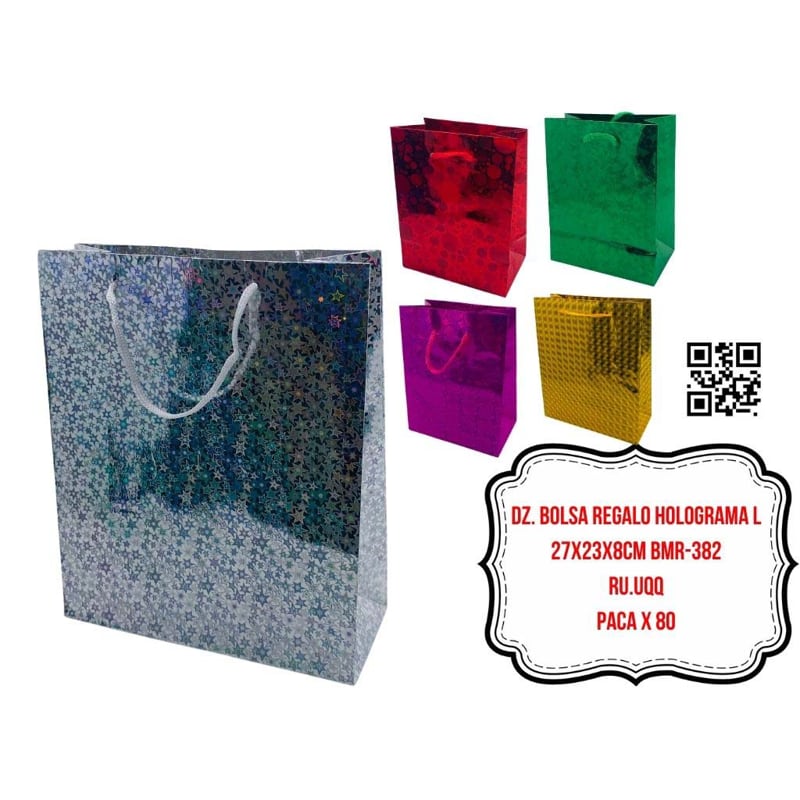 DZ. BOLSA REGALO HOLOGRAMA L 27X23X8CM BMR-382