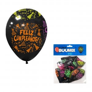 BOMBA FELIZ CUMPLEAÑOS NEGRA NEON R12X6 (PQTX12)