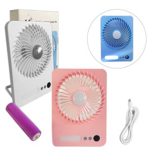 VENTILADOR DE MESA USB Y PILA  RECARGABLE LUZ FRONTAL,