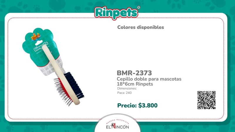 CEPILLO DOBLE PARA MASCOTAS 18*6CM RINPETS BMR-2373