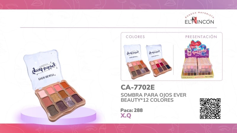 SOMBRA PARA OJOS EVER BEAUTY*12 COLORES 7702E (CJ*12)