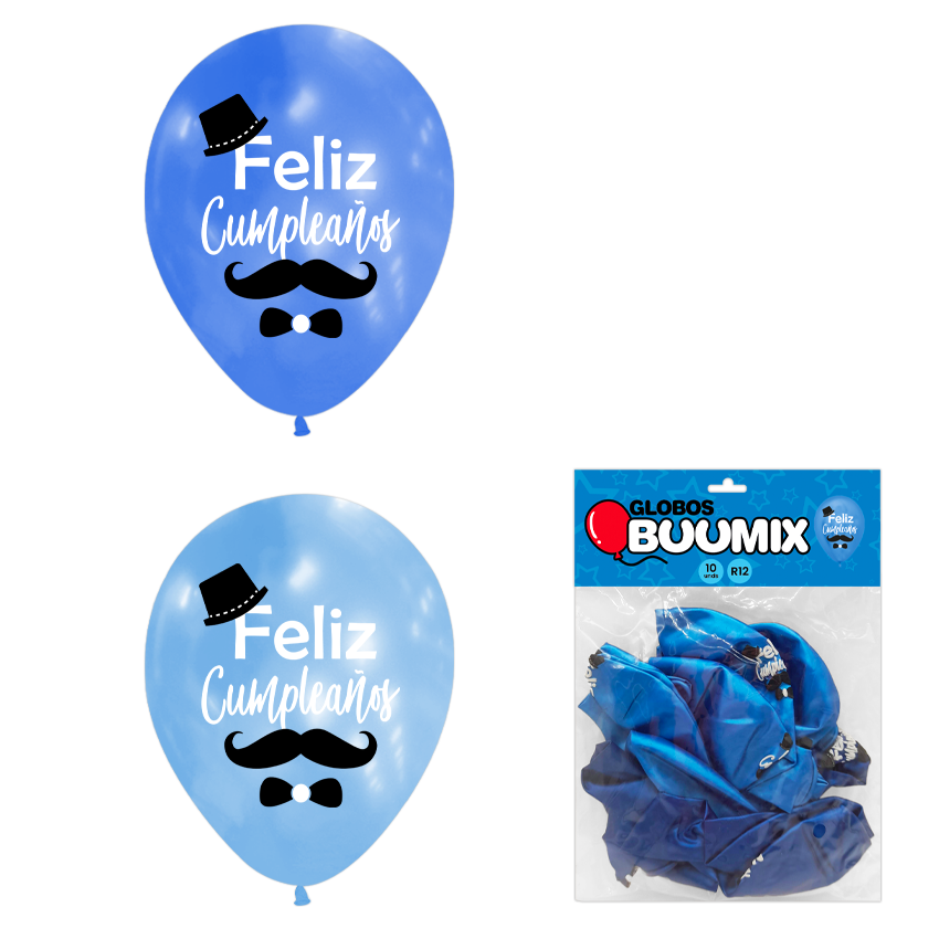 BOMBA BIGOTE FELIZ CUMPLEAÑOS R12X10 AC-A (PQTX12)