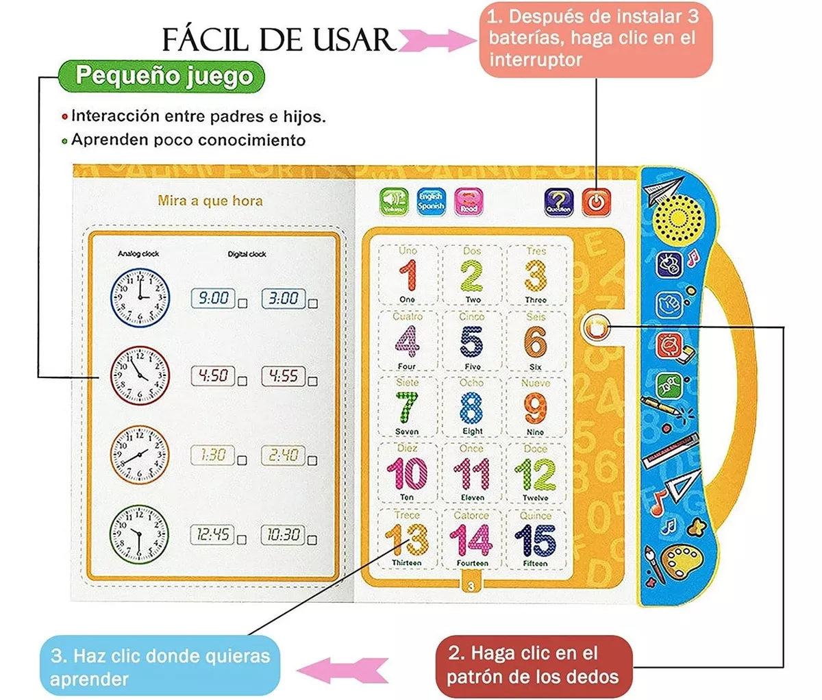 Libro didactico de aprendizaje en español y ingles con sonido al por mayor