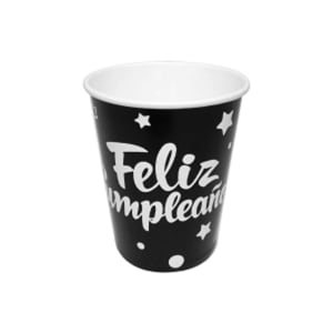 VASOS DE FIESTA X10 FELIZ CUMPLEAÑOS NEGRO