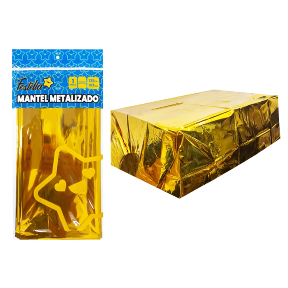 MANTEL DE FIESTA METALIZADO DORADA 135*183