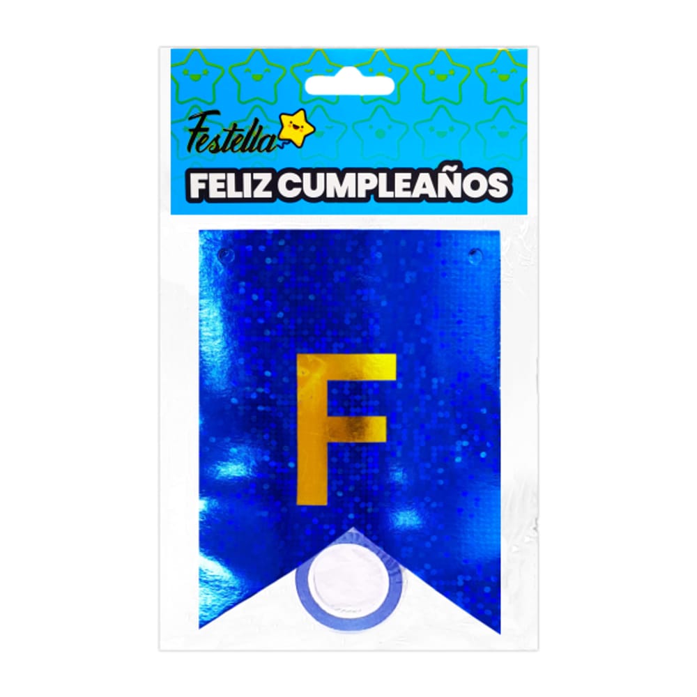 BANDERIN FELIZ CUMPLEAÑOS HOLOGRAMA AZUL