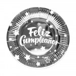 PLATO DE FIESTA FELIZ CUMPLEAÑOS X10 PLATEADO