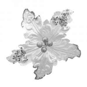 FLOR NAVIDEÑA PLATEADA (21CM) AL POR MAYOR