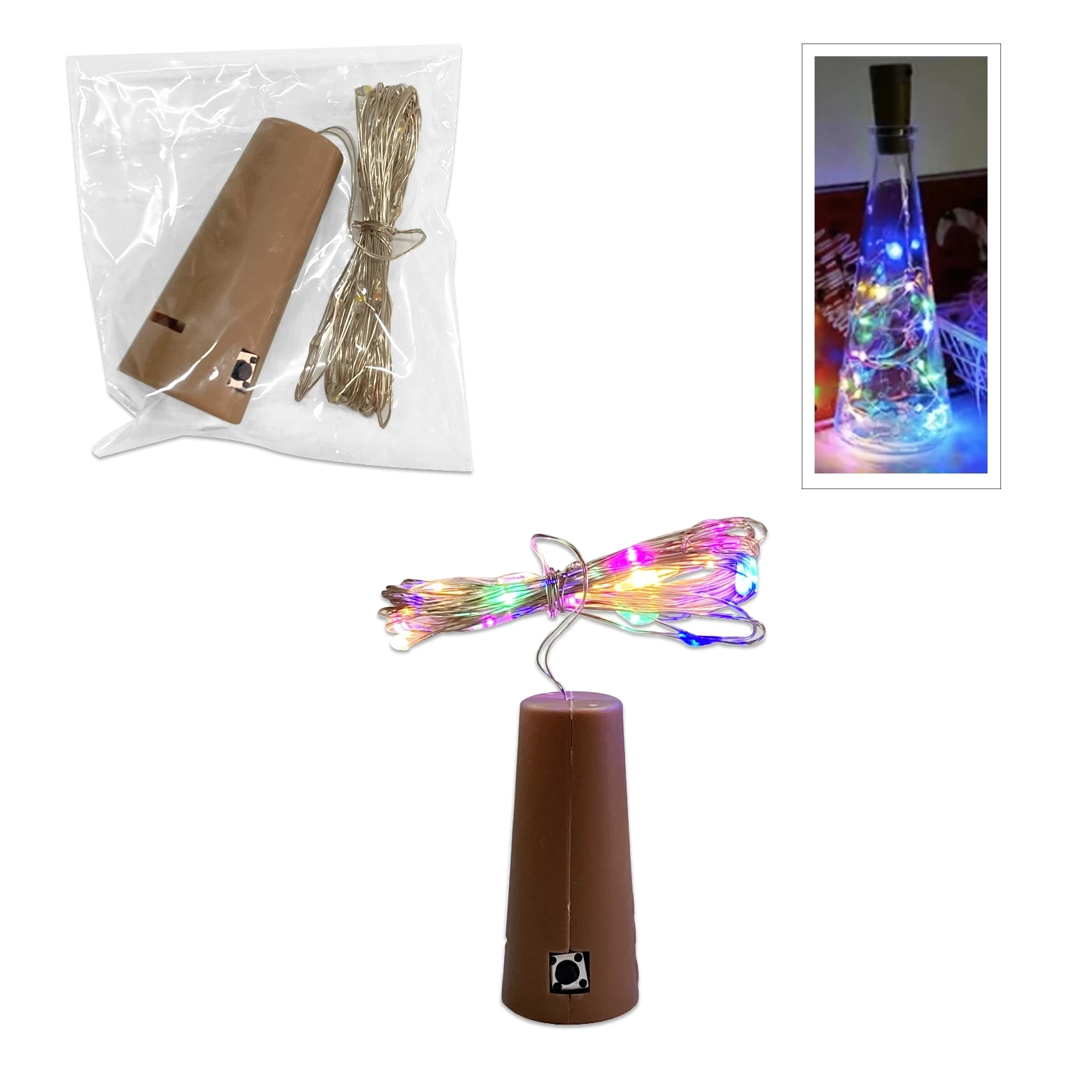 LUZ GLOBO MULTICOLOR TIPO CORCHO 3M (PQTX100)