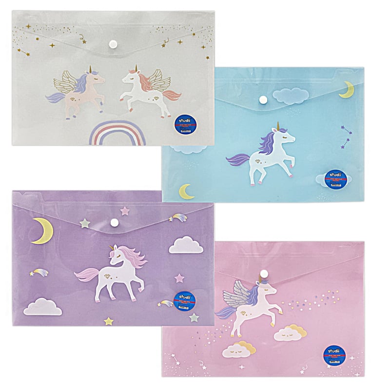 CARPETA PLASTICA ESTAMPADA UNICORNIO (PQT X 12 UND)"