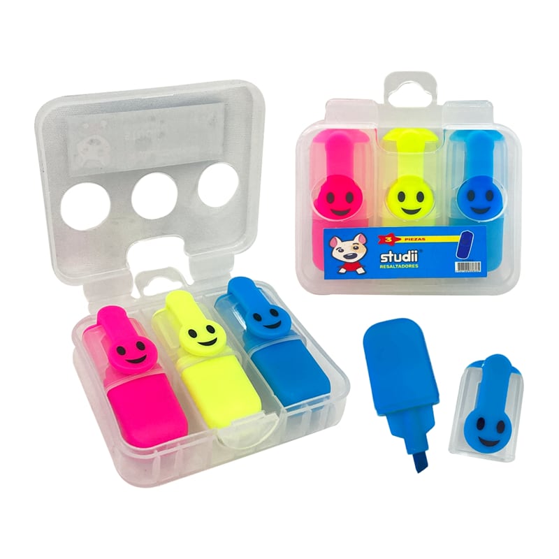 SET RESALTADOR CARITA FELIZ COLOR NEON X3