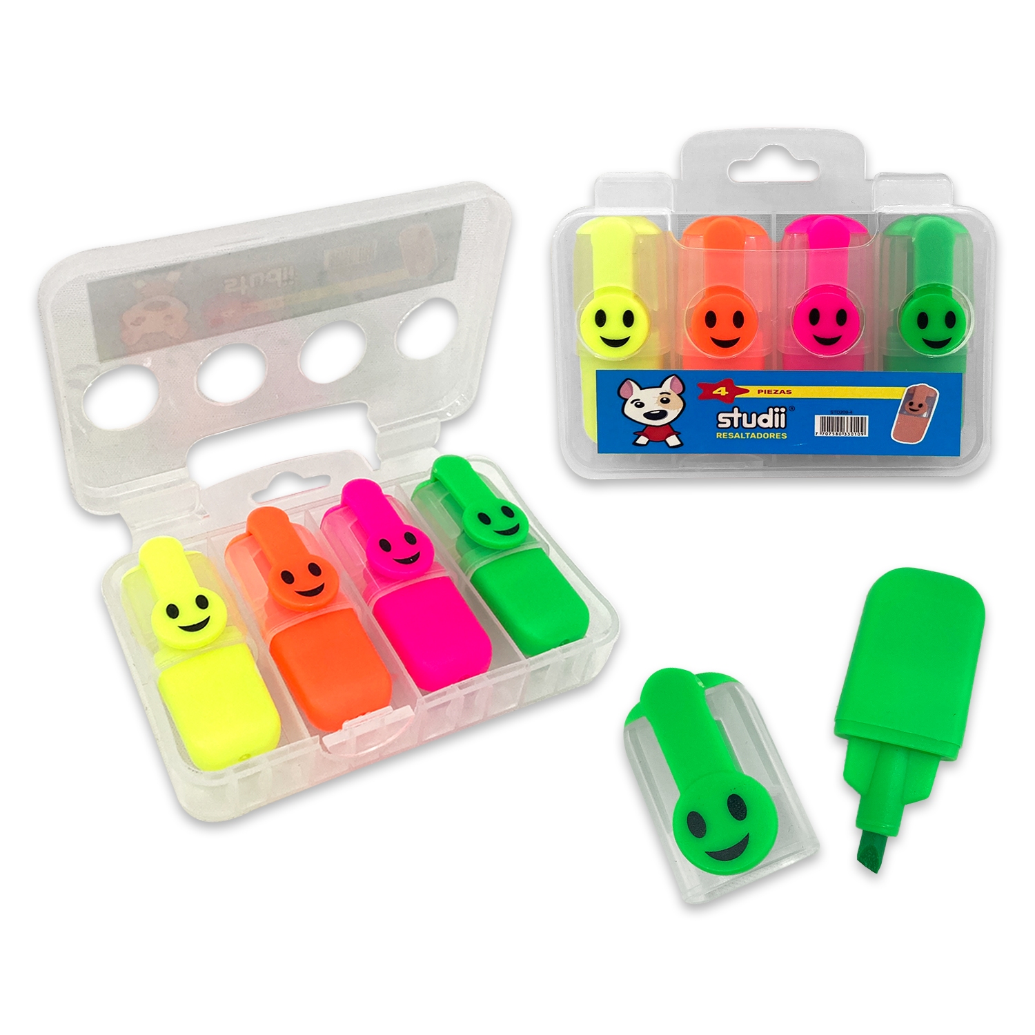 SET RESALTADOR CARITA FELIZ COLOR NEON X4