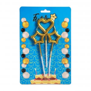 VELA CORAZON Y ESTRELLA X3 DORADA EN BLISTER 3.5CM (CJX25)