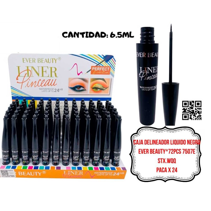 CAJA DELINEADOR LIQUIDO NEGRO EVER BEAUTY*72PCS 7507E