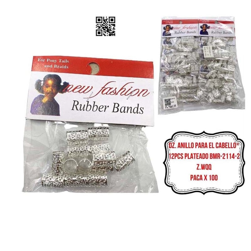 DZ. ANILLO PARA EL CABELLO*12PCS PLATEADO BMR-2114-2