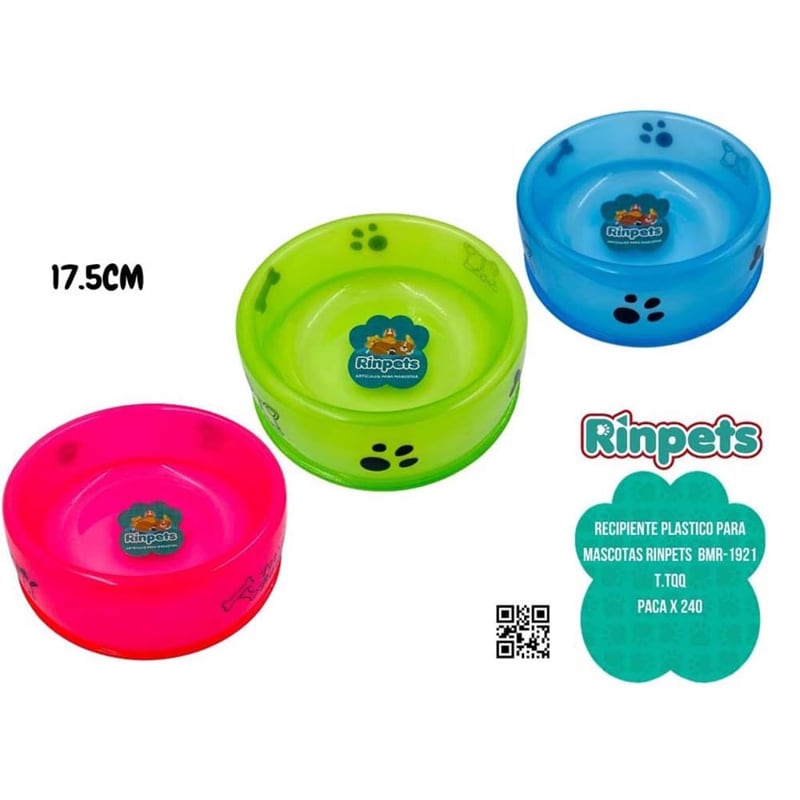 RECIPIENTE PLASTICO PARA MASCOTAS RINPETS 17.5CM BMR-1921