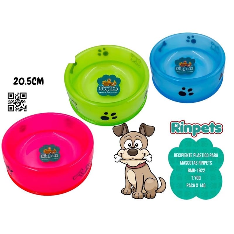 RECIPIENTE PLASTICO PARA MASCOTAS RINPETS 20.5CM BMR-1922