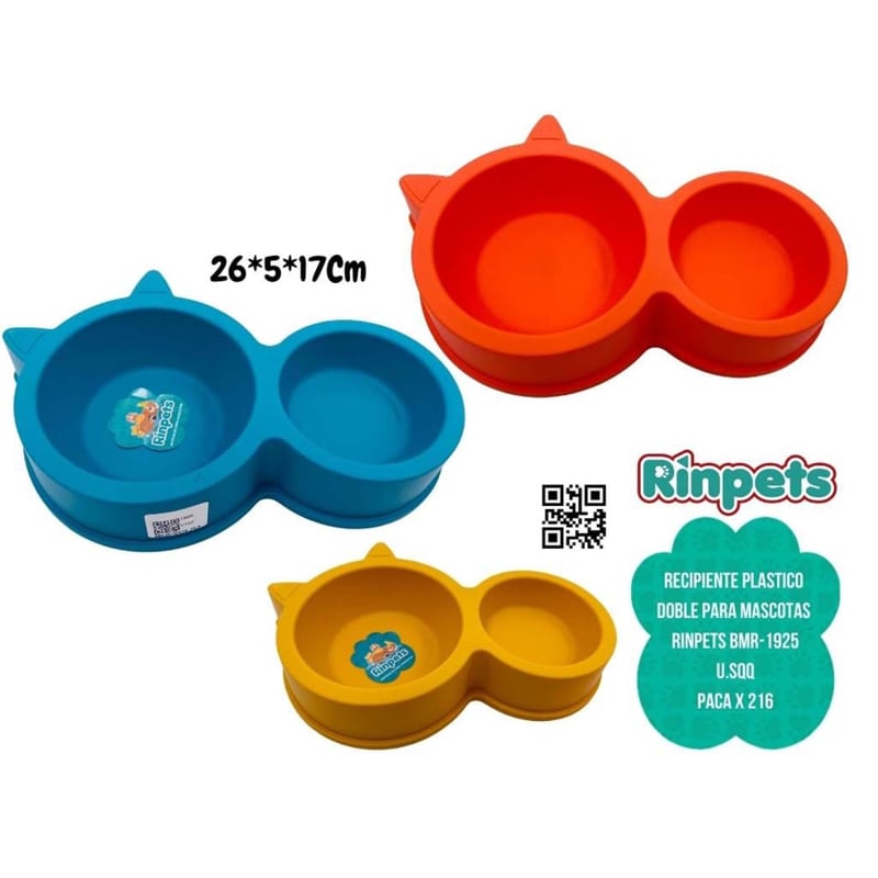 RECIPIENTE PLASTICO DOBLE PARA MASCOTAS RINPETS BMR-1925