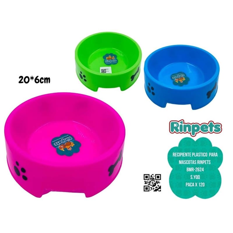 RECIPIENTE PLASTICO 20*6CM PARA MASCOTAS RINPETS BMR-2624