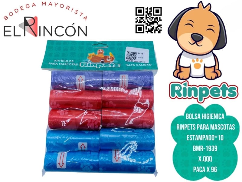 BOLSA HIGIENICA RINPETS PARA MASCOTAS ESTAMPADO*10 BMR-1939