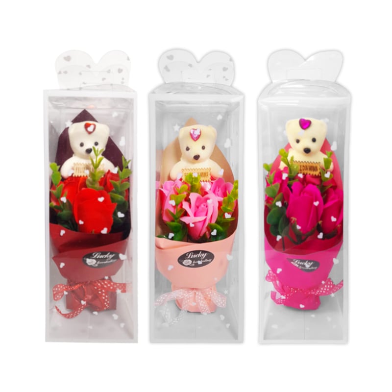 ADORNO ROSAS X3 CON OSO BLISTER: