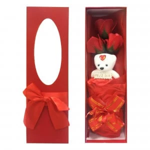 ADORNO ROSAS X3 CON OSO EN CAJA: