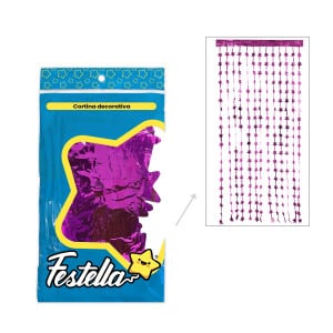 CORTINA DE FIESTA ESTRELLA FUCSIA 2*1