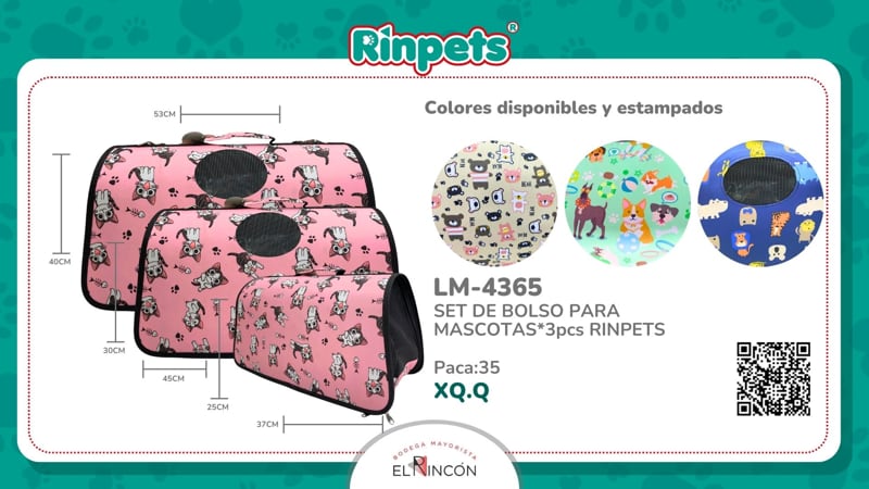 SET DE BOLSO PARA MASCOTAS*3pcs RINPETS BMR-4365