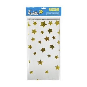 MANTEL DE FIESTA ESTRELLAS BLANCO