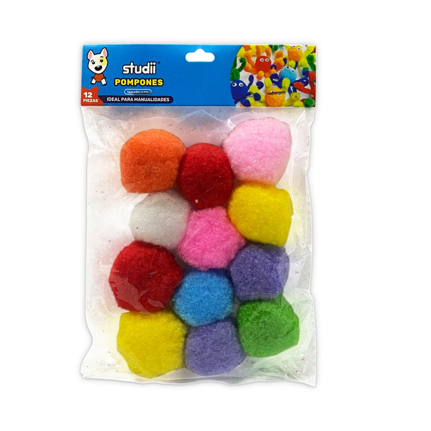 PAQUETE POMPONES DE COLORES PARA MANUALIDADES X12