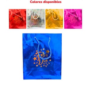 DZ. BOLSA REGALO HOLOGRAMA M "FELIZ DIA" 21.5X18X7.5CM BMR-2714