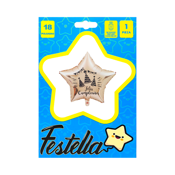 GLOBO ESTRELLA FELIZ CUMPLEAÑOS 18"PALO ROSA(PQTX25)