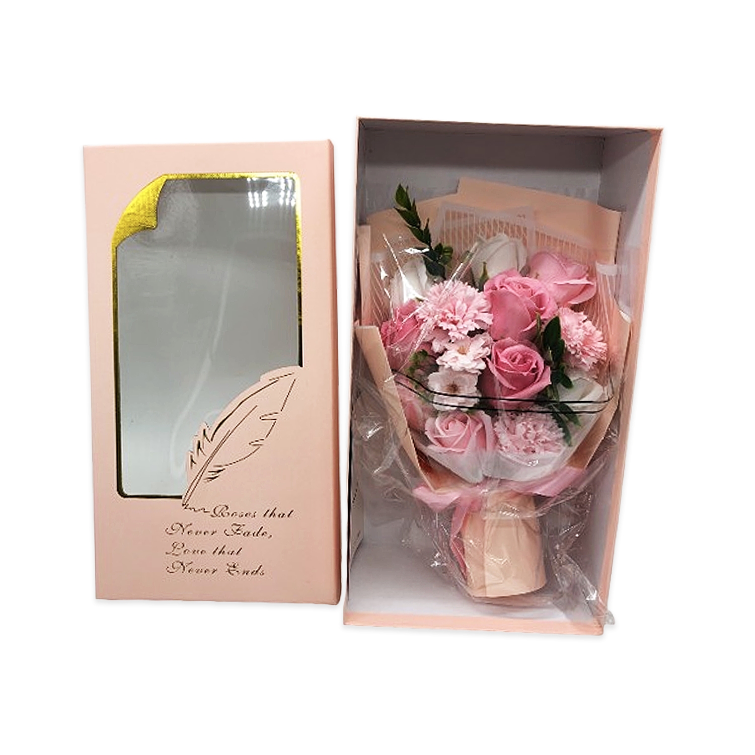 RAMO ROSAS CON FLORES EN CAJA: