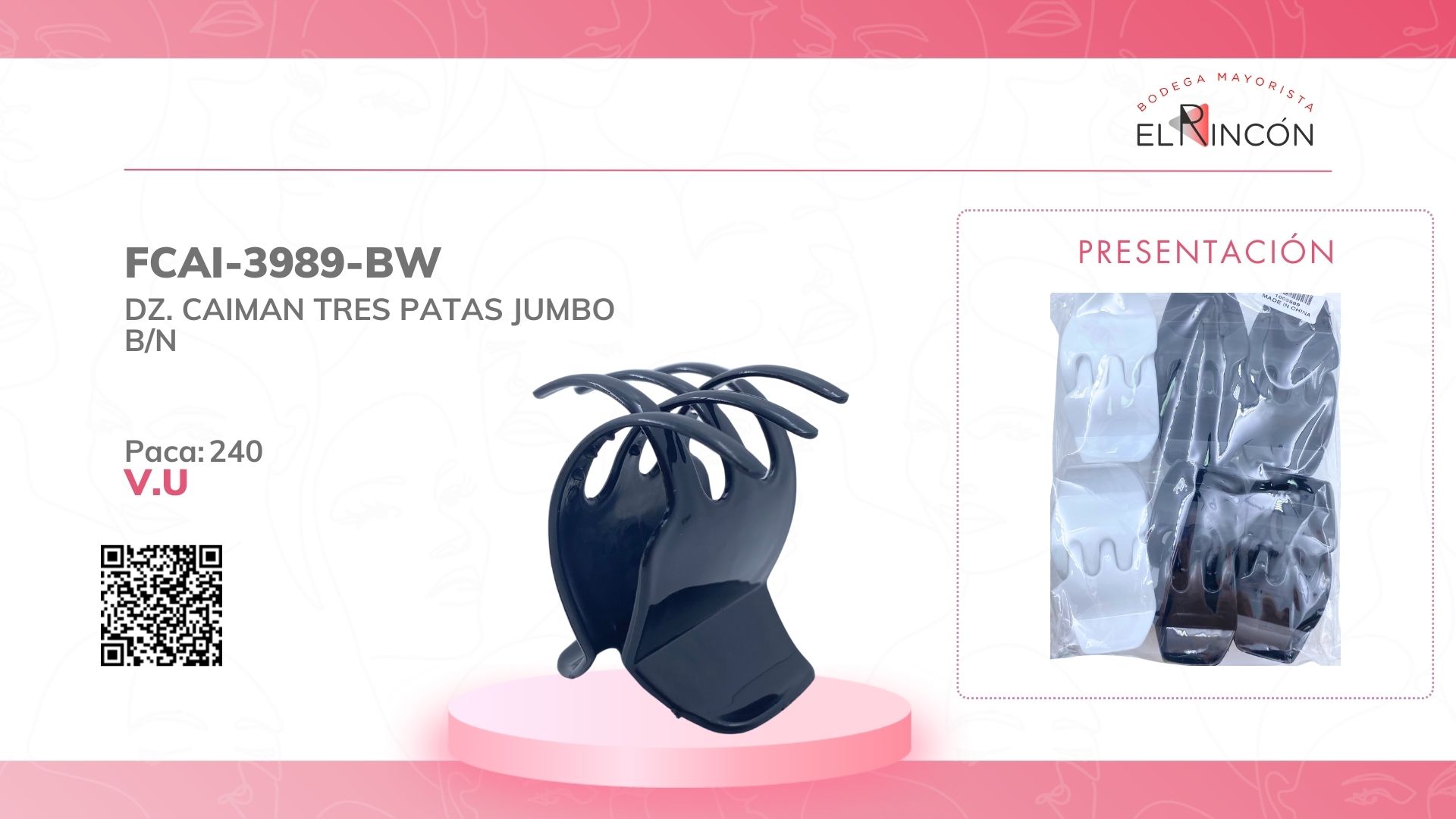 DZ. CAIMAN TRES PATAS JUMBO B/N BMR-3989-BW