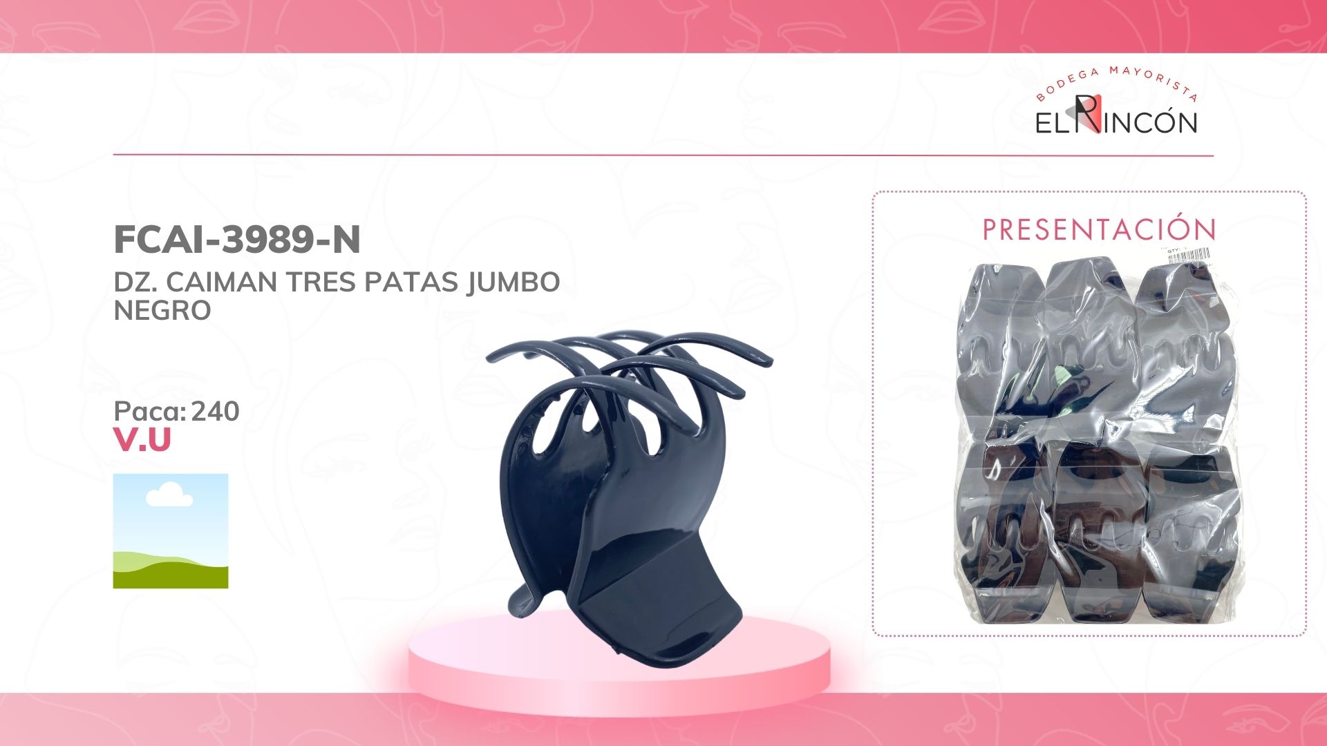 DZ. CAIMAN TRES PATAS JUMBO NEGRO BMR-3989-N