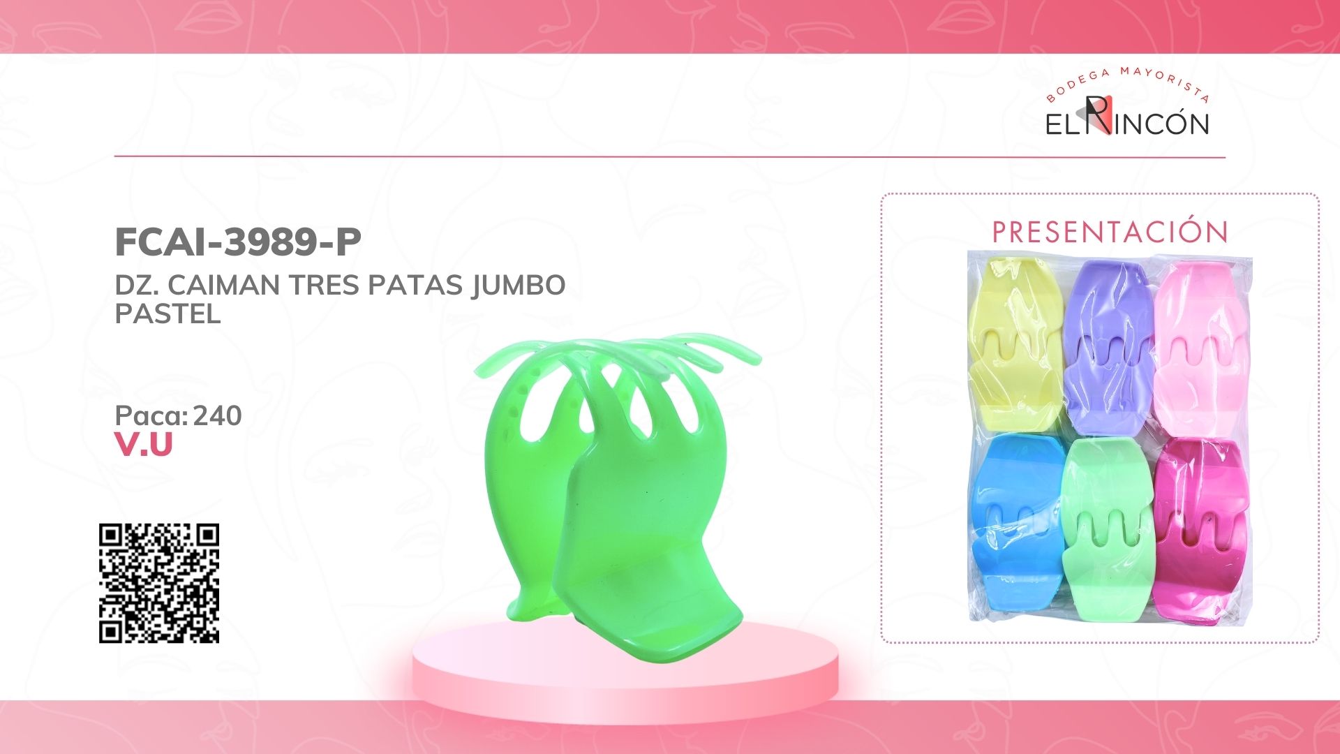 DZ. CAIMAN TRES PATAS JUMBO PASTEL BMR-3989-P