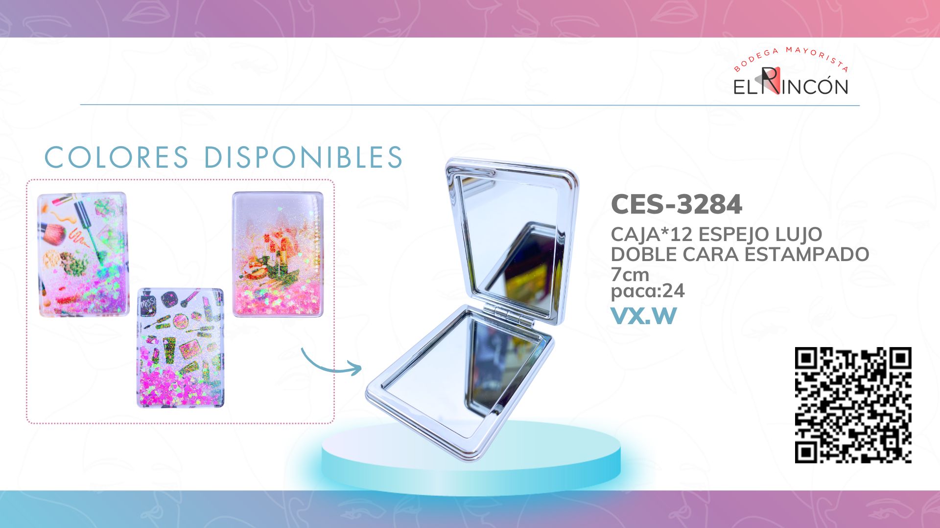 CAJA*12 ESPEJO LUJO DOBLE CARA ESTAMPADO BMR-3284