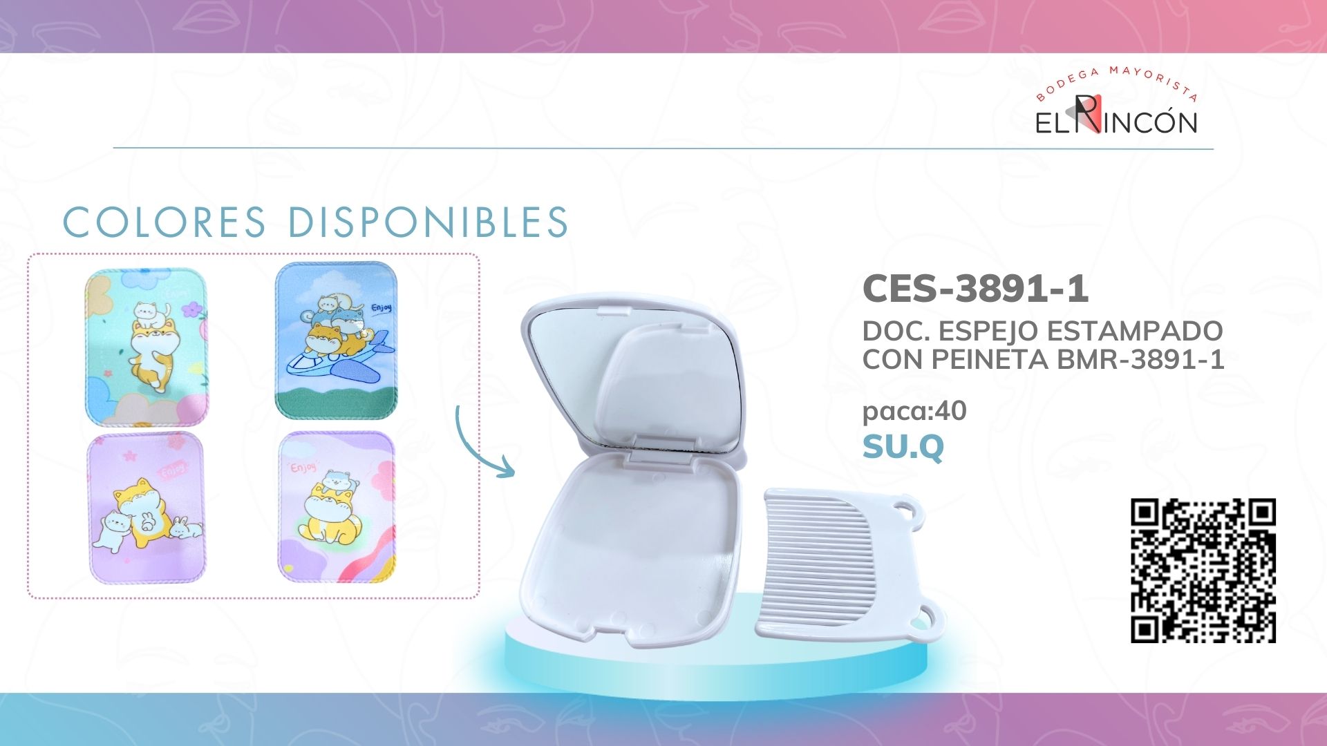 DOC. ESPEJO ESTAMPADO CON PEINETA BMR-3891-1