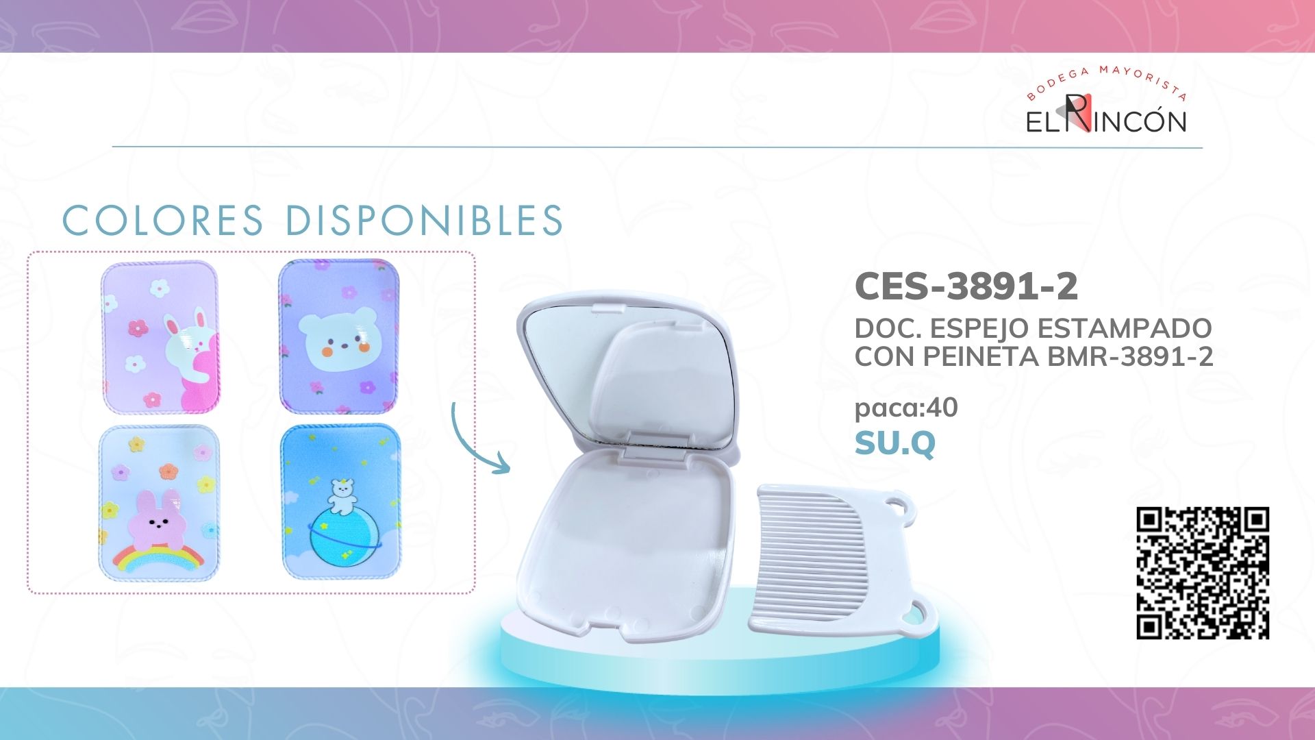 DOC. ESPEJO ESTAMPADO CON PEINETA BMR-3891-2