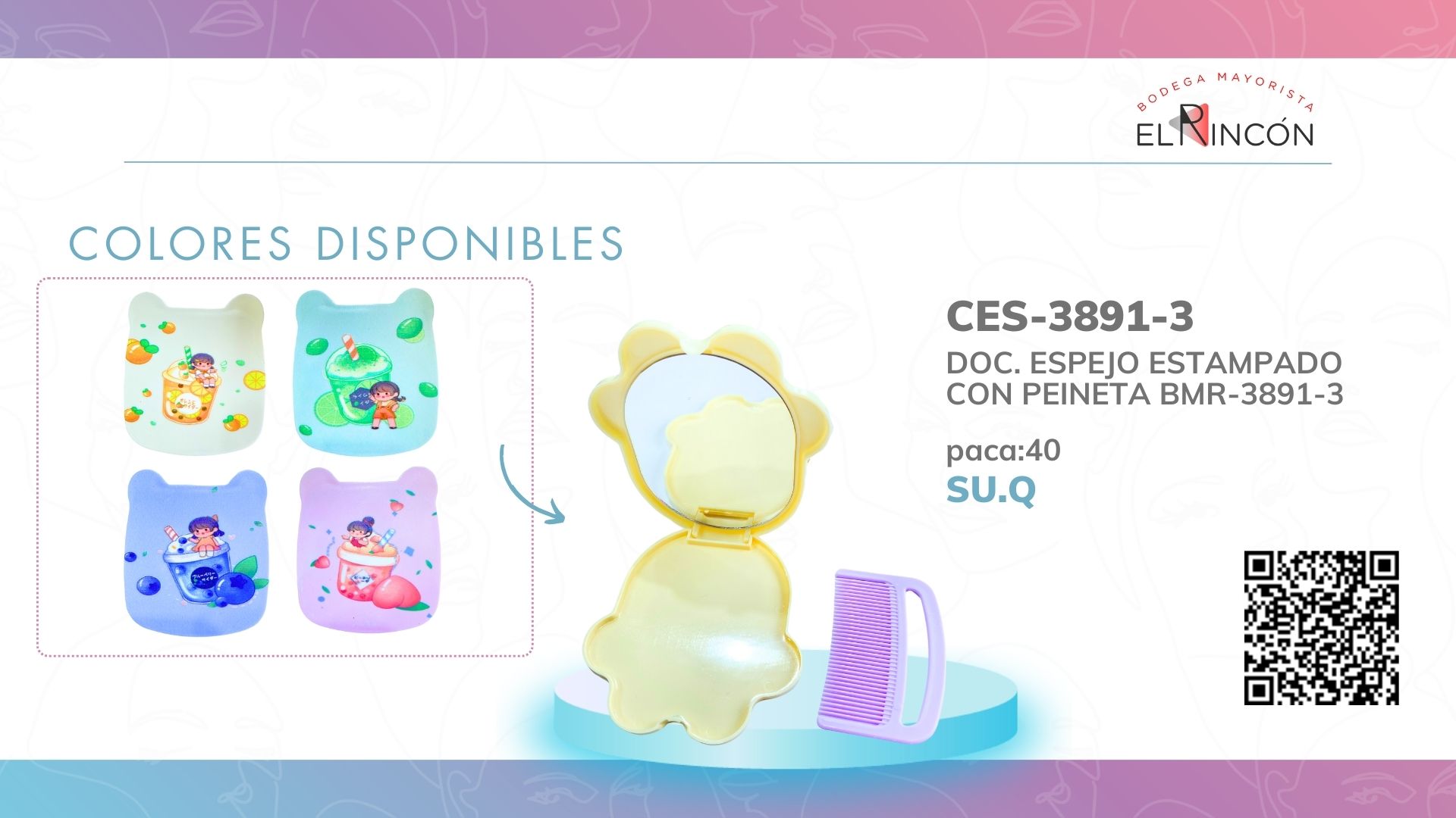 DOC. ESPEJO ESTAMPADO CON PEINETA BMR-3891-3