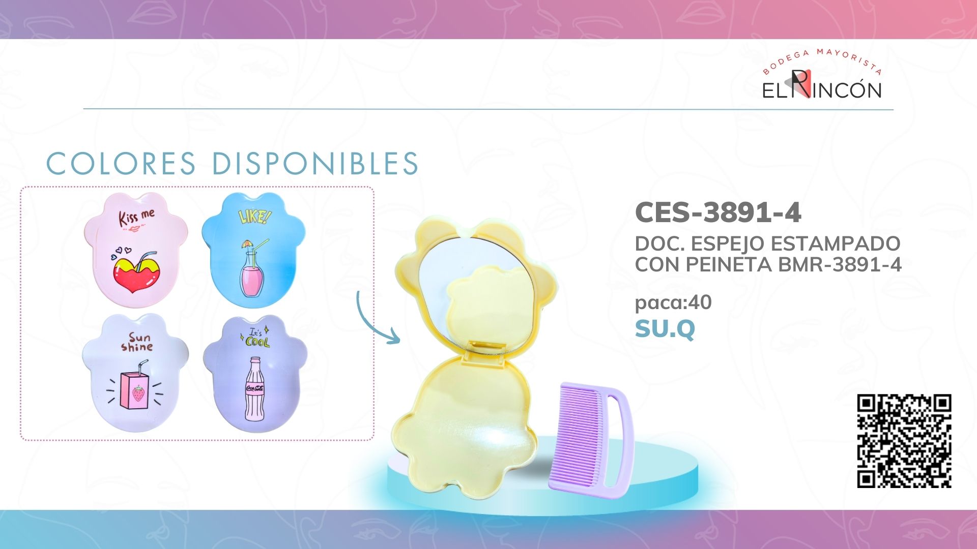 DOC. ESPEJO ESTAMPADO CON PEINETA BMR-3891-4