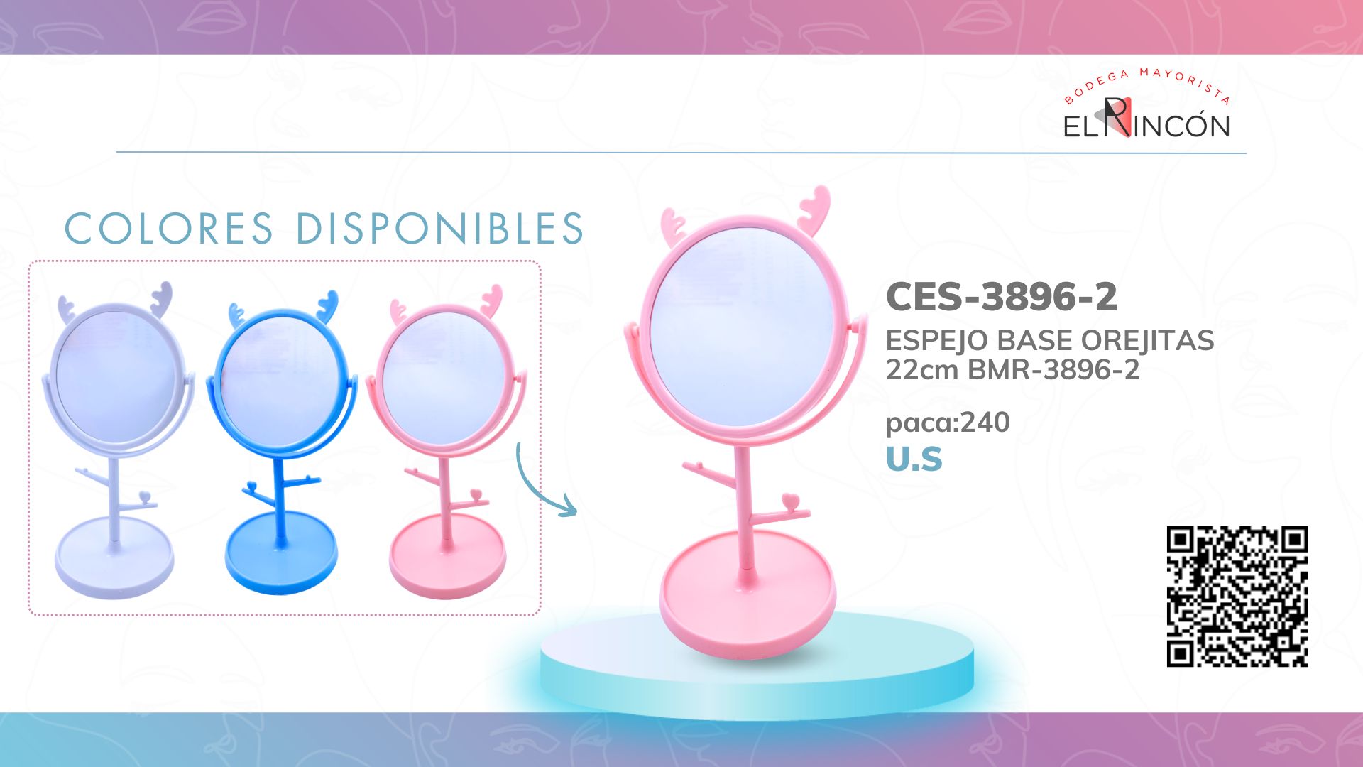 ESPEJO BASE OREJITAS 22cm BMR-3896-2