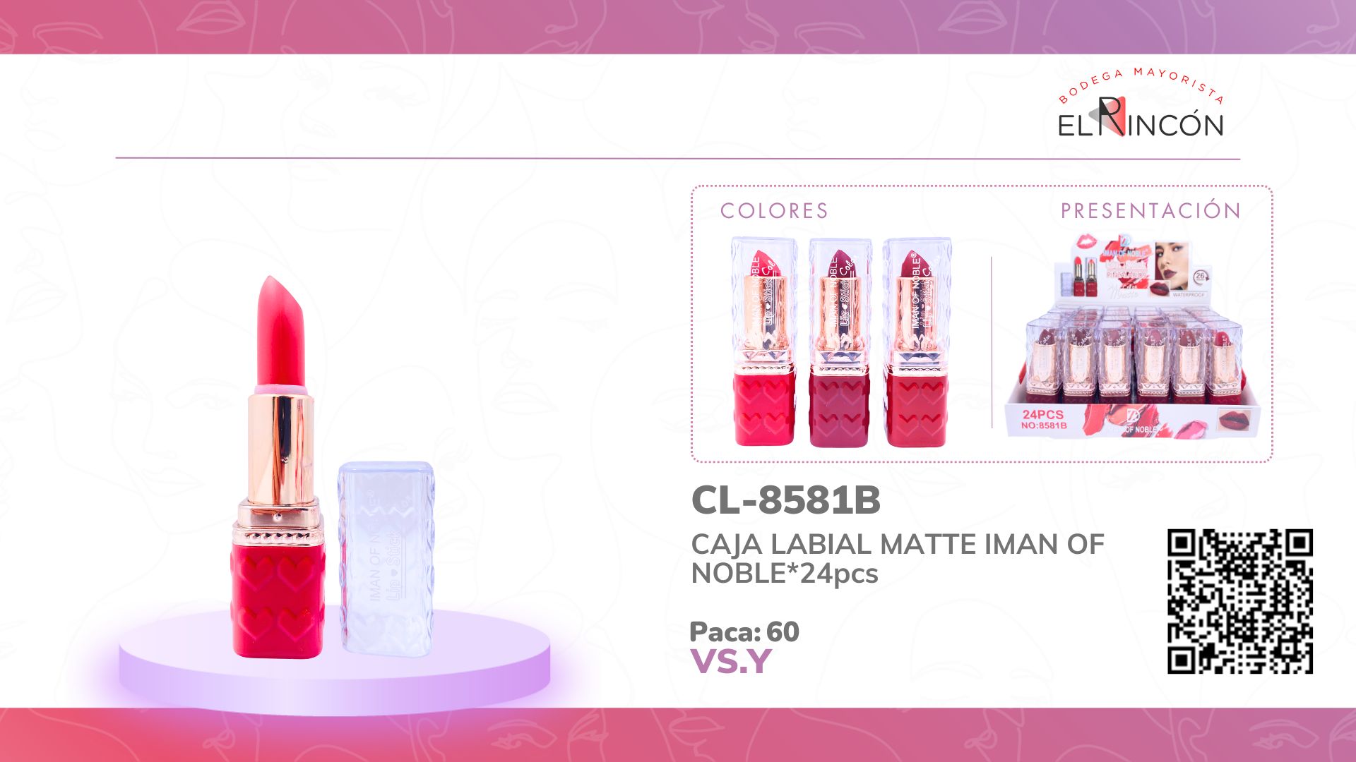 CAJA LABIAL MATTE IMAN OF NOBLE*24pcs 8581B