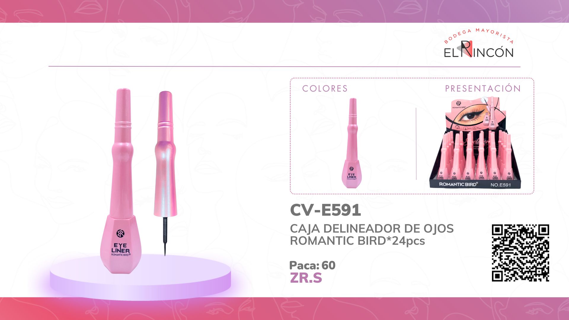 CAJA DELINEADOR DE OJOS ROMANTIC BIRD*24pcs E591