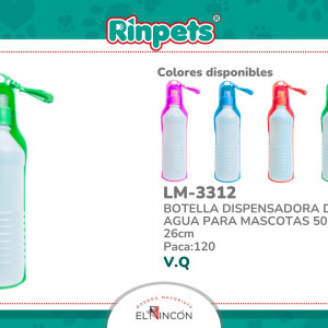 BOTELLA DISPENSADORA DE AGUA PARA MASCOTAS 500ML 26cm BMR-3312