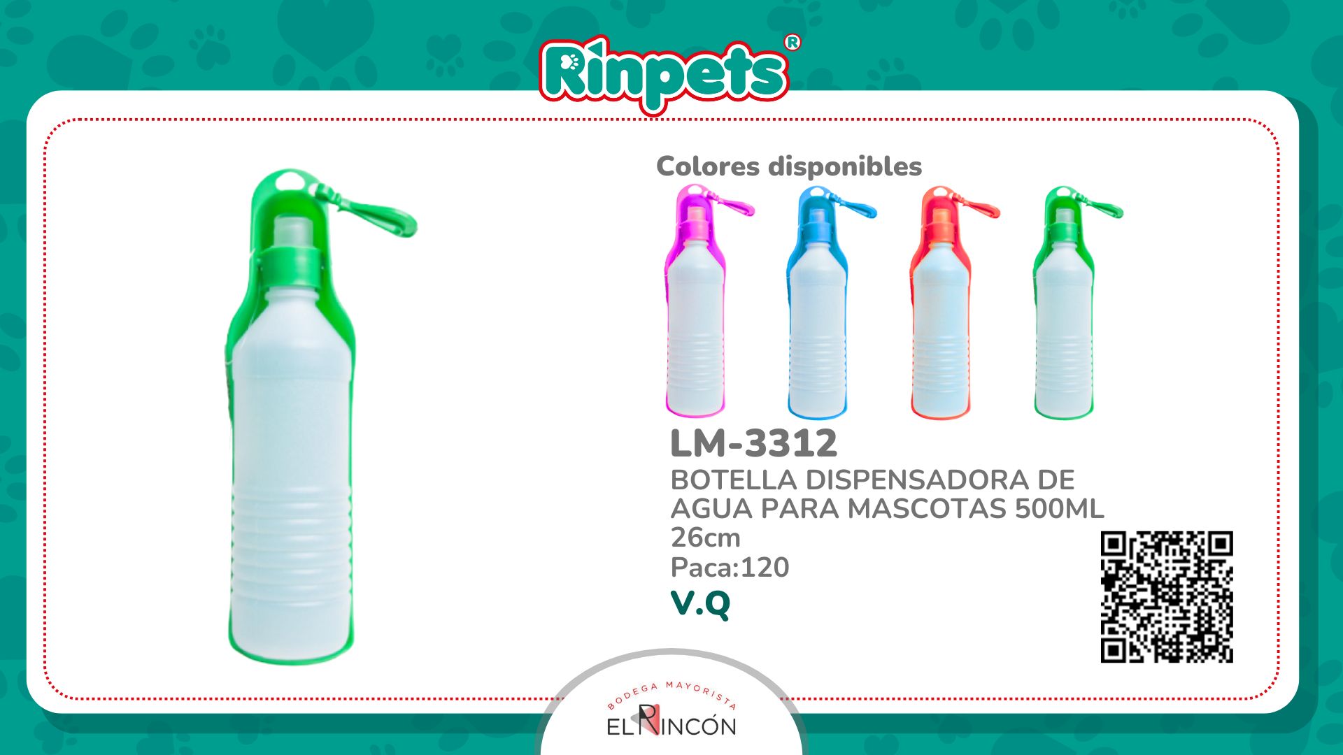 BOTELLA DISPENSADORA DE AGUA PARA MASCOTAS 500ML 26cm BMR-3312