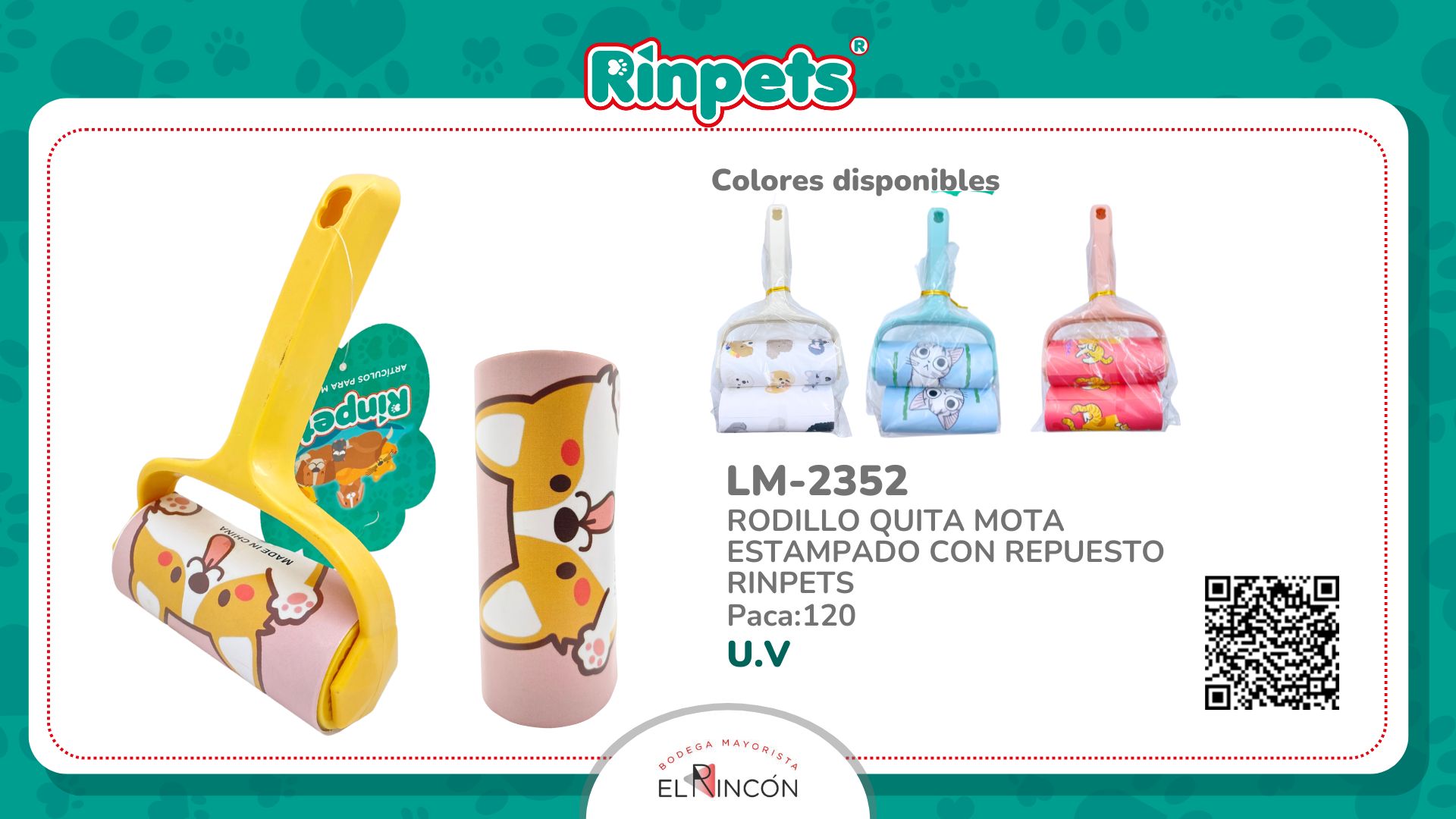 RODILLO QUITA MOTA ESTAMPADO CON REPUESTO RINPETS BMR-2352