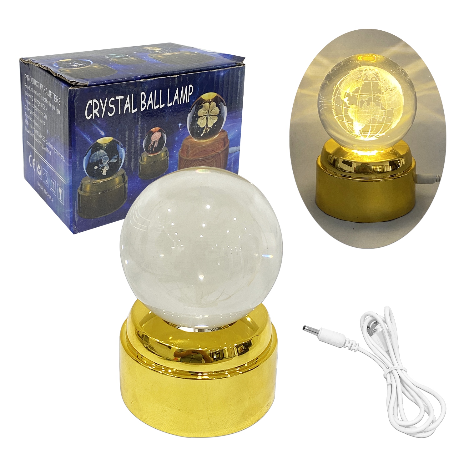 ESFERA DE CRISTAL CON LUZ 3D DORADA